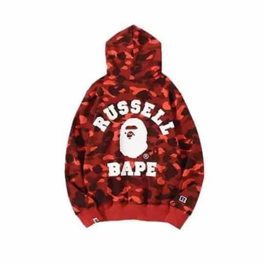 Bape x Russell Shark Red Hoodie
