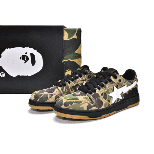 BAPESTA Sk8 Low Green Camo Shoes